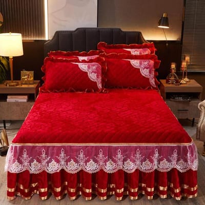 Winterkoraalfleece met ritssluiting, verwijderbare luxe sprei, koning, koningin, dikker fluwelen gewatteerde bedrok, exclusief kussensloop Only 2pcs Pillowcase