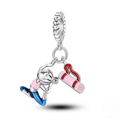 Fler® | Bedel | Past op populaire bedelarmbanden (standaard - 3mm) | Yoga Bedel met Yogamat | Hangbedel Charm | 925 sterling zilver | Roze, Blauwe & Rode emaille | Armband Kraal | Valentijnsdag Cadeau | Sinterklaas kado | Kerstcadeau | Verjaardag