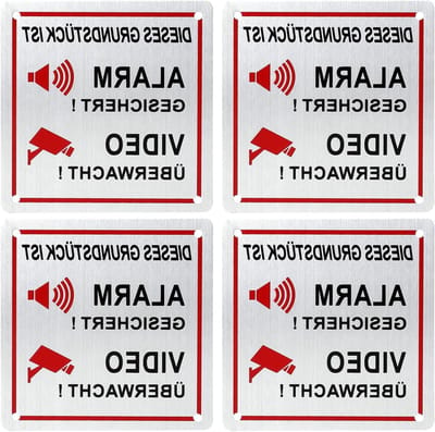 Set van 4 Weerbestendige Videobewakingswaarschuwingsborden voor Buiten - Zelfklevend, Alarmsysteem, Beveiligingscamera, Tuin en Garage