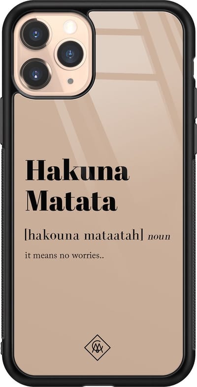 Casimoda® hoesje - Geschikt voor iPhone 11 Pro - Hakuna Matata - Luxe Hard Case Zwart - Backcover telefoonhoesje - Bruin/beige