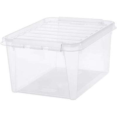 SmartStore 31 liter transparante opbergdozen met deksel, set van 6, stapelbaar, nestbaar, BPA-vrij, voedselveilig, witte clips, 10 jaar garantie, L50
