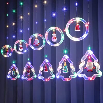 Kerstverlichting, lichtketting, voor binnen en buiten, ring- en kerstboom, lichtgordijn met kerstversiering, lichtkettinggordijn, raamverlichting, 3 m, 8 modi, USB, kleurrijk