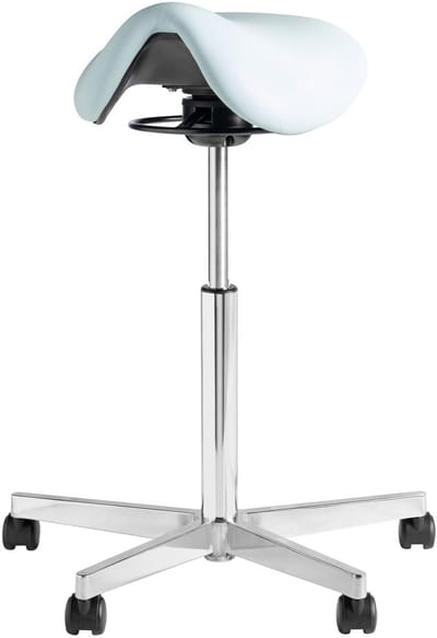 Saddle - Ergonomische Zadelkruk - Wit - Gepolijst Aluminium Voetplaat - Met Wielen