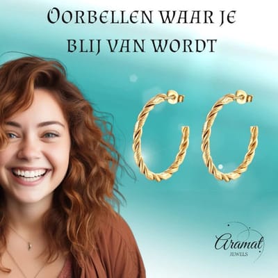 Aramat Jewels | Oorbellen | Twisted Hoepel Oorstekers 30mm - Goud- of Zilverkleurig - RVS | Goudkleur | |3mm | Staal | Volwassenen | Verkleurd niet