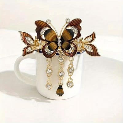Elegante Vlinder Haarklem met Glanzende Strass Steentjes en Stijlvolle Kwast - Perfect voor Bruiloften, Feesten en Elke Dag