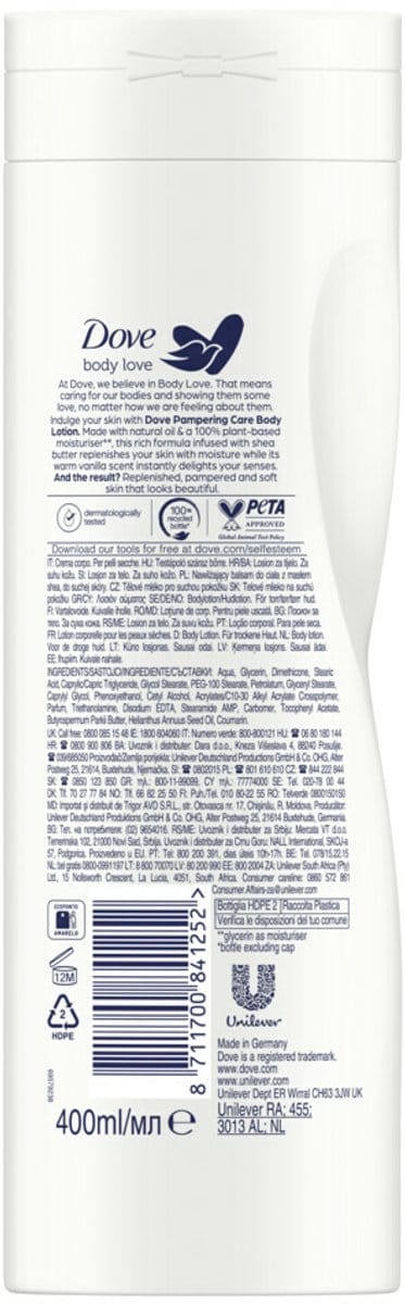 Dove Bodylotion Purely Pampering Sheabutter Vanille - 6 x 400ml - Voordeelverpakking