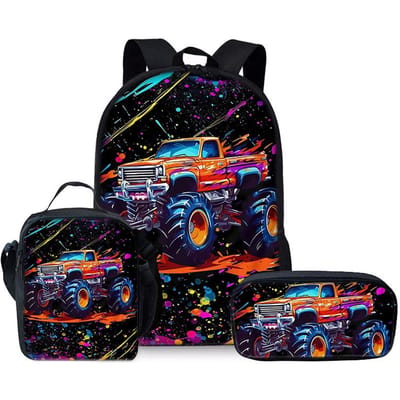 Klassiek Populair auto terreinwagen 3D Print 3 stuks/Set leerling Schooltassen Laptop Dagrugzak Rugzak Crossbody Lunchtas Etui