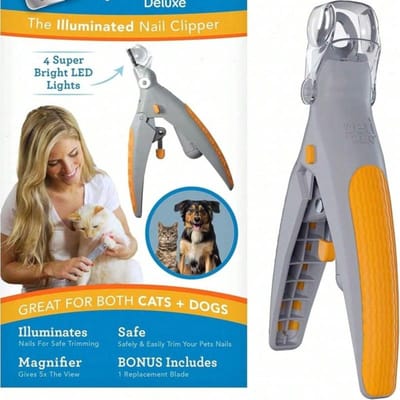 Coupe-ongles pour animaux de compagnie avec lumière LED - Idéal pour couper les ongles et les griffes des chats et des chiens, Grossissement 5X qui sert également de collecteur d'ongles, Coupe rapide, Lames en acier orange