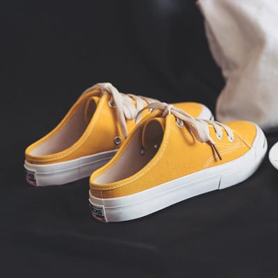 Lente en Zomer Nieuwe Student Canvas Schoenen Damesmode Veterschoenen Open Kleine Witte Schoenen Sandalen Semi-Trailer Ademend Kind 40 geel
