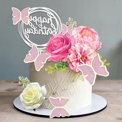 Set van 14 Herbruikbare Bloemdecoraties voor Taarten, Perfect voor Verjaardagen en Bruiloften, Niet-Eetbaar, Roze Bloemmotieven