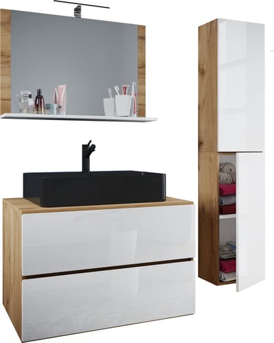 4-delig badmeubel Wastafel Badkamermeubelset Wastafel Lendas-BL Breedte 80 cm Lade