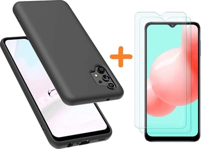 Hoesje Geschikt Voor Samsung Galaxy A32 hoesje - A32 5G hoesje Silicone Zwart - Galaxy A32 Silicone Liquid Soft Nano cover - 2pack Screenprotector Galaxy A32 5G