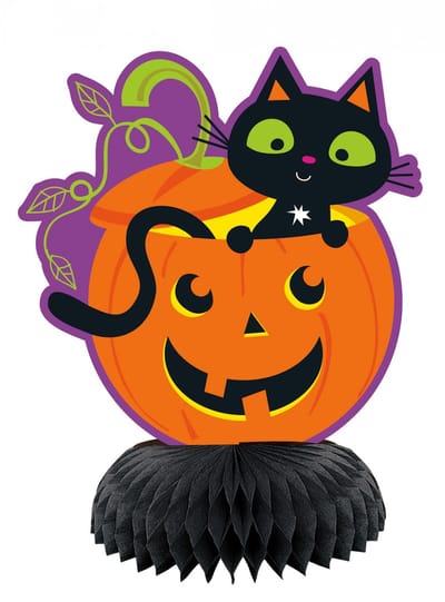 UNIQUE - 3 Mini honingraat papieren tafelstukken kat en pompoen 15 cm Halloween decoratie