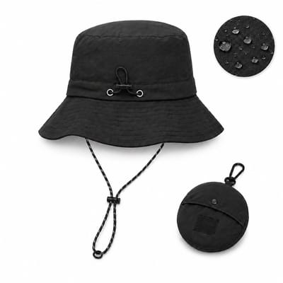 Flipflop Club® Waterproof Bucket Hat | Zwart Packable Vissershoedje | UV Bescherming | Accessoires voor festival | Regen Hoedje | Vissershoed | Unisex | Visser Cap | Sun Hat | Zonnehoedje | Safari Hoed | Kamperen | Camping