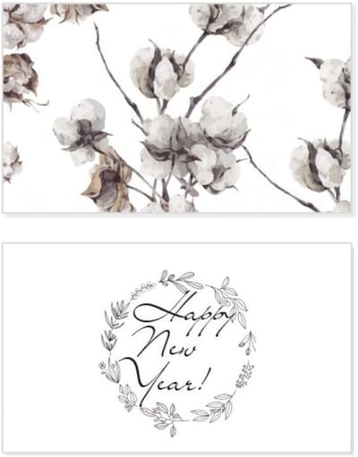 Nieuwjaarskaarten Set - Bedankkaarten Notities - Berichten Versturen - Dubbelzijdig Bedrukt - 9x5.4cm - Wit Bloemen