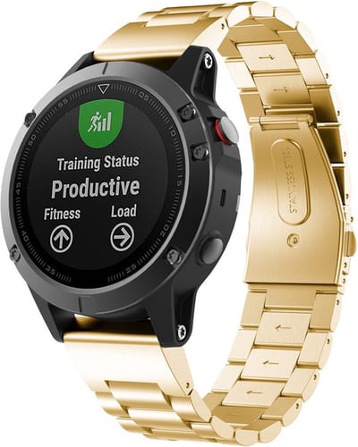 By Qubix - Geschikt voor Garmin bandje - 26mm Quickfit - Stalen schakelband - Goud - Geschikt voor Garmin Fenix 7X / 6X / 5X