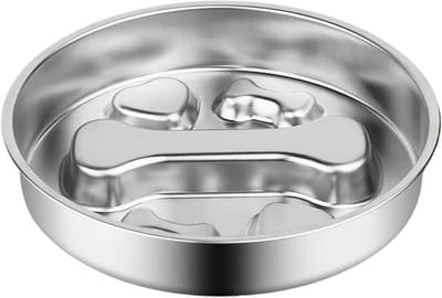 Langzame Voerbak - Antislip Kom - Gezond Eten - Voorkomt Verslikken - 470 ml - Metaal