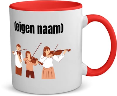 Akyol - 3 mensen met violen koffiemok - theemok - rood - Viool - muziek liefhebbers - met eigen naam - de echte viool liefhebber - cadeau - kado - 350 ML inhoud
