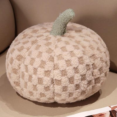 Lamsvacht Pompoenkussen Huisbank Kussen Gevuld Pluche Pompoen Knuffelkussen Herfst Oogstfeest Halloween Cadeaus 15x20cm bruin