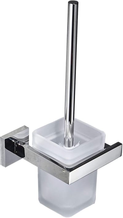 Dailygoods- Toiletborstel met Houder - Wandmontage - Roestvrij Staal - Mat Glas - Gepolijst Chroom - Nieuwe Borstelharen - Wc-borstel