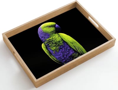 Dienblad hout 50x35 cm - Schootdienblad - Papegaai - Veren - Opvallend - Groen - Borrelplank rechthoek - Plateau dienbladen