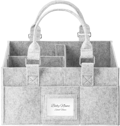 Luier Caddy Organizer voor Pasgeborenen met Handvat en Fotolijst - Opvouwbare Babymand Grijs 30 x 16 x 22,9 cm