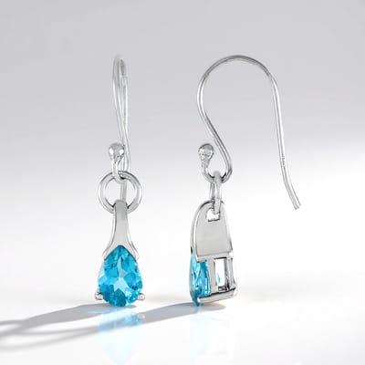 Cavill - Zilveren Oorbellen - 925 Sterling Zilver met Platina Coating - Paraiba Blauwe Peervormige Topaas 1,6 ct - Elegante Drupelpaar Oorbellen