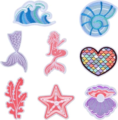 Opstrijkbare zeemeermin patches voor kinderen, geborduurde applicaties, oceaan motief, 8 stuks, creatief knutselen, kledingdecoratie, DIY-projecten