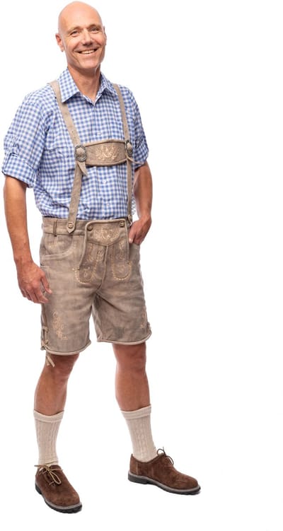 Samex® Lederhosen Man - Oktoberfest Kostuum Heren - Korte Lederhose - Wildleder - Verkleedkleren mannen - Carnavalskleding - Grijs - Maat 50 (M/L)