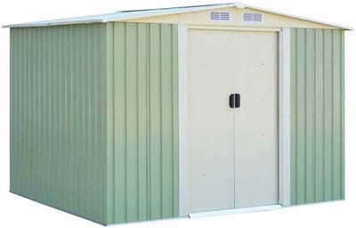COSTWAY Metalen gereedschapsschuur, 205 x 257 x 175,5 cm, tuinhuis, gereedschapsschuur, metalen schuur met geveldak, groen