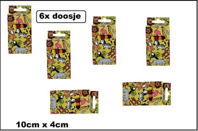 6x Dieren Set Kleurpotloden 6-delig in doosje - Jungle - Horeca kleuren potlood tekenen restaurant uitdeel