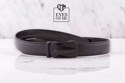 Zwarte lederen riem zonder gaatjes met automatische gesp voor heren ( Model N309 )