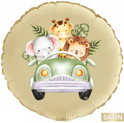 Folieballon Baby Safari Jungle : Satin - 18 inch-= 45 cm flat - babies leeuw, olifant en giraf