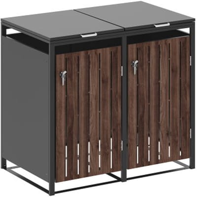 Containerbox Double – Voor 2 containers (120/240L) – Antraciet met houtlook - 132x80x116 cm