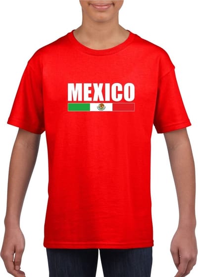 Rood Mexico supporter t-shirt voor heren - Mexicaanse vlag shirts 110/116