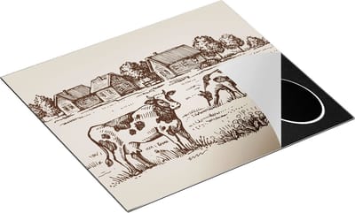 Chefcare Inductie Beschermer Getekende Koeien op een Boerderij - Abstract - 60x50 cm - Afdekplaat Inductie - Kookplaat Beschermer - Inductie Mat