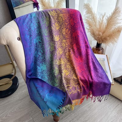 Bohemen Luxe Dames Sjaal Wraps Pashmina Bandana Lang Bedrukt Jacquard Paisley Vrouwen Foulard Zonbescherming Warme Sjaal blue