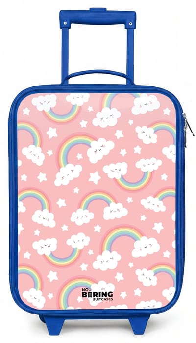 NoBoringSuitcases.com® - Kinderkoffer blauw - Kindertrolley jongen - Roze met regenboog patroon - Koffer kind lichtgewicht - Reiskoffer trolley voor kinderen - Koffertje met lichtgevende wieltjes - Rolkoffer