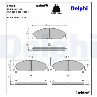 Remblokset DELPHI LP543, voorkant, achter