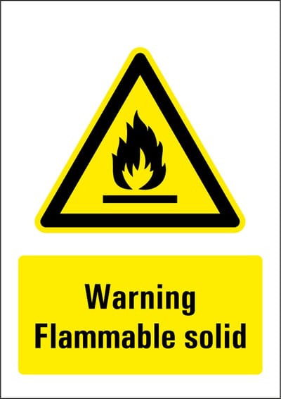 Warning flammable solid sticker 210 x 297 mm