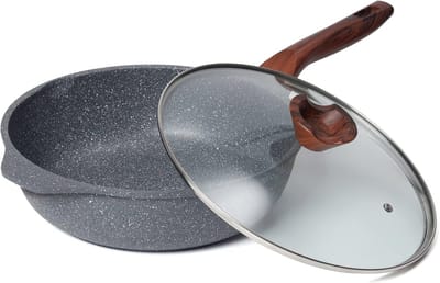 30 cm Diepe Pan - Inductie, Antikleefcoating en Deksel - Granietcoating zonder PFOA - Geschikt voor Alle Fornuizen
