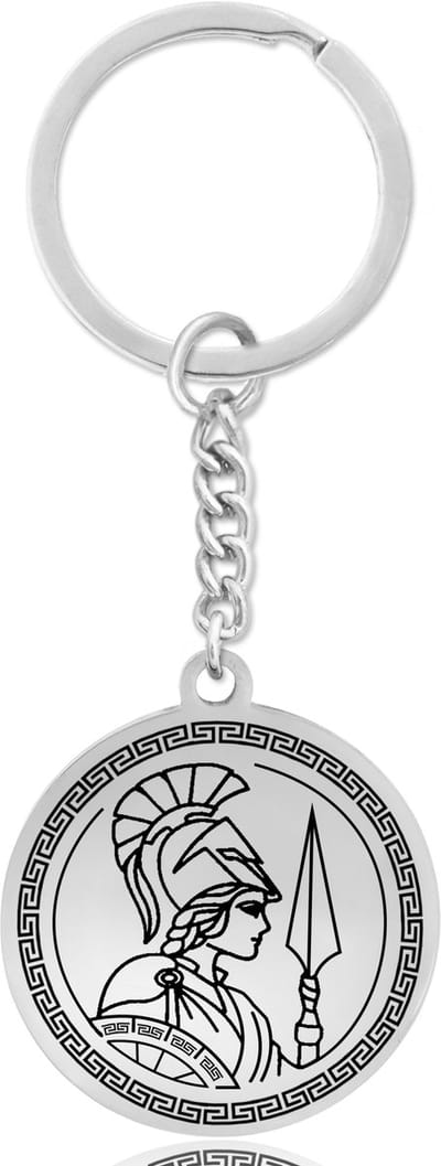 Griekse God Pallas Athena Sleutelhanger - Zilverkleurige Mythologie Talisman - Roestvrij Staal - Olympus Cadeau - Pax Amare