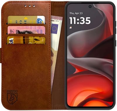 Rosso Element Geschikt voor Motorola Moto G15 / G15 Power | Wallet Book Case | Portemonnee Hoesje | 3 Pasjes | Magneetsluiting | Stand Functie | Bruin