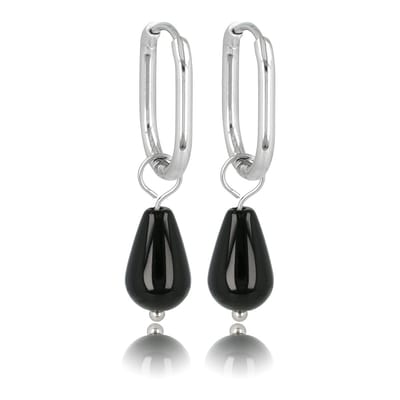 My Bendel - Zilverkleurige Oorbellen met Onyx Edelsteen - 30 Mm Lang - met Luxe Cadeauverpakking | Sieraden Voor Dames