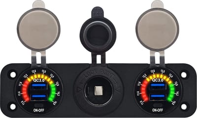 ProRide 12V USB Autolader 2 Poorten - QC3.0 - Voltmeter en 12V/24V Sigarettenplug - Drievoudig inbouw