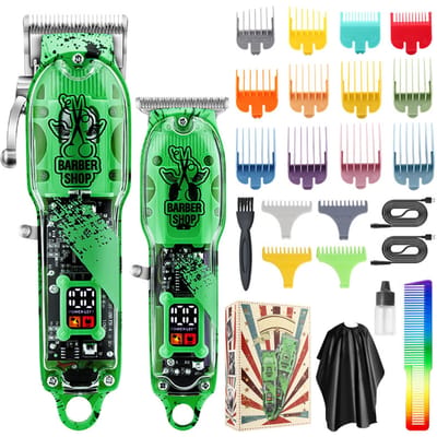 Elektrische tondeuse Draadloze tondeuse Herenkapselset met 16 geleidekammen Haar trimmen Scissors pattern groen