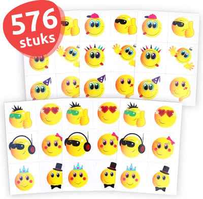 Isa's Friends® - Tattoo's kinderen 576 stuks - Uitdeelcadeau Smileys - Traktatie - Tijdelijke tattoo - Plak tattoo's