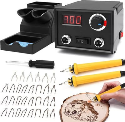 Houtbrander 20 Opzetstukken - Pyrografie - Soldeerbout - Soldeerset - Verstelbare Temperatuur - Inclusief Accessoires - Dubbele Brander - Hobby