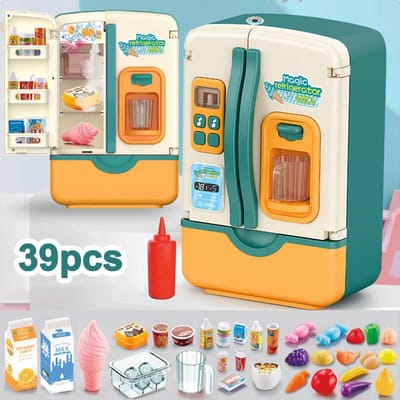 Mini Réfrigérateur Électrique Double Porte pour Enfants Jouet d'Imitation Faire la Cuisine Accessoires Cadeau Garçons Filles vert