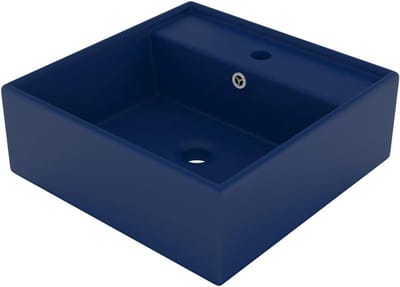 Wastafel Vierkant - Wastafel Keramiek - Badkamer Toilet - Mat Donkerblauw - 41x41cm